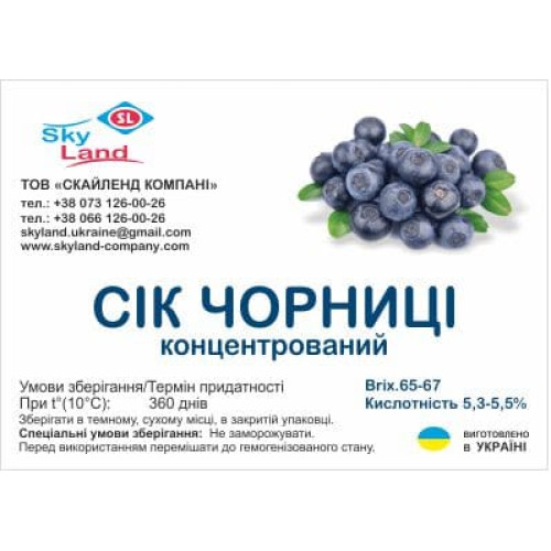 Концентрированный сок черники (200л/250кг) Концентрированный сок черники (200л/250кг)
